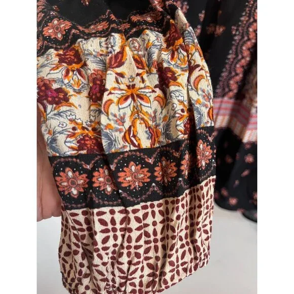 Gibson Top XL Orange Floral Patchwork Hippie Peasant Boho Western Floral Babydol - Picture 6 of 11